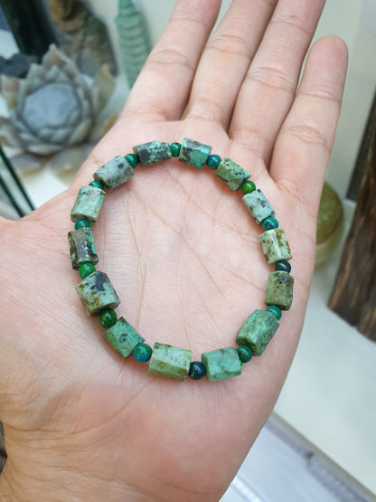 Turquoise Stretch Bracelet 17cm, Natural Gemstone Rugged Cylinder Beads