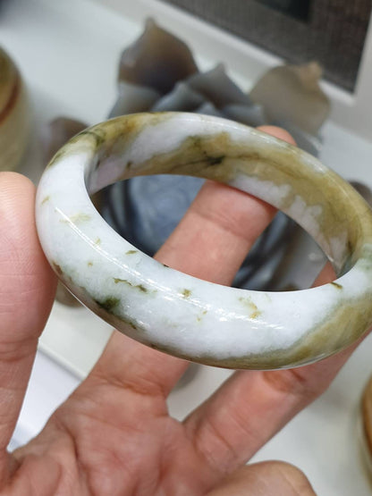 Honey Jade Bangle S52 Type A Myanmar Natural Jadeite Two Toned