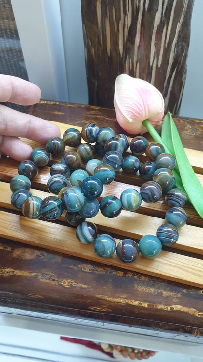 Blue Onyx Bracelets 17cm, Natural Gemstone Beads 14mm