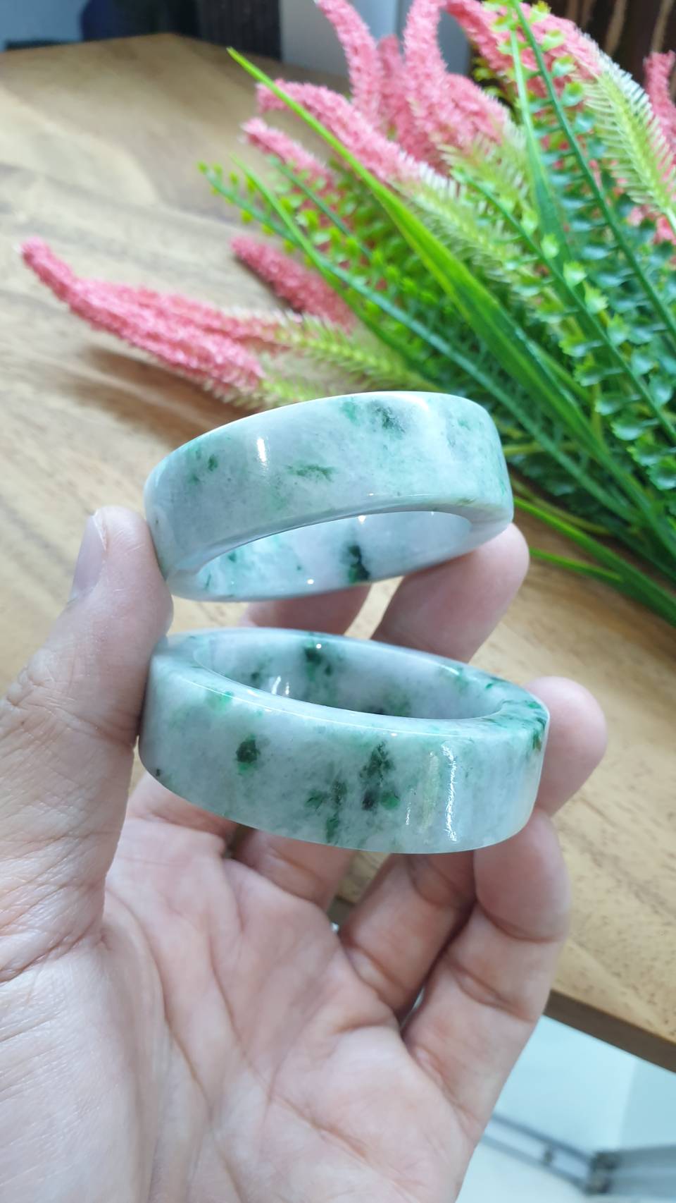 Kiddie Size Jade Bangle S39 S42 Type A Myanmar Jadeite Natural Green Speckled
