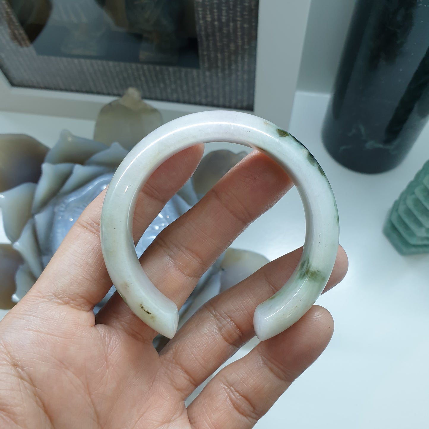Jade Cuff Bangle Size 52 - 53 Type A - Natural Jadeite Smoky Green