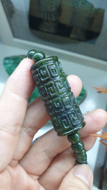 Ru Yi Jade Statement Necklace 26inch Natural Smoky Green Fei Cui Type A Jadeite