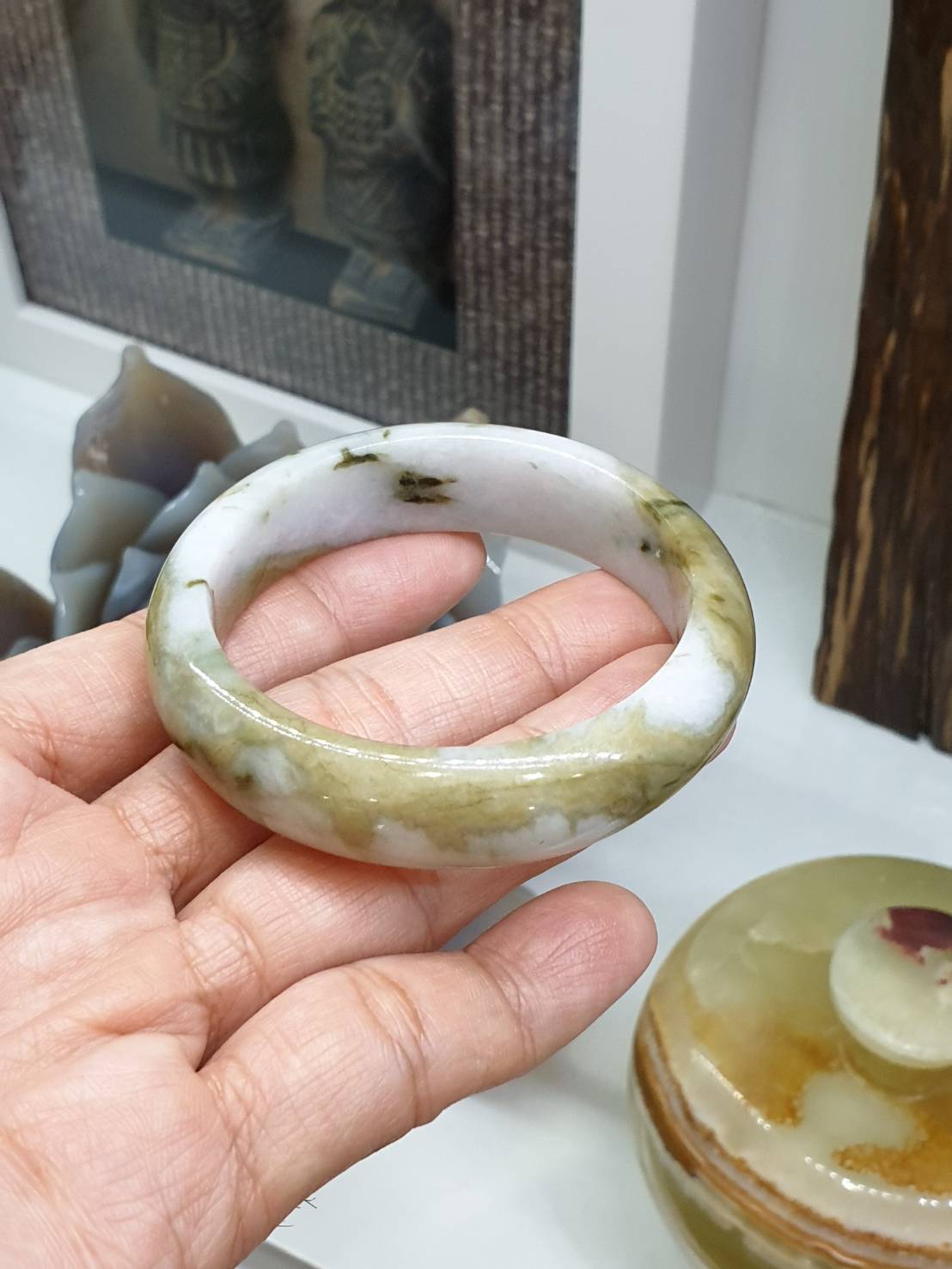Honey Jade Bangle S52 Type A Myanmar Natural Jadeite Two Toned