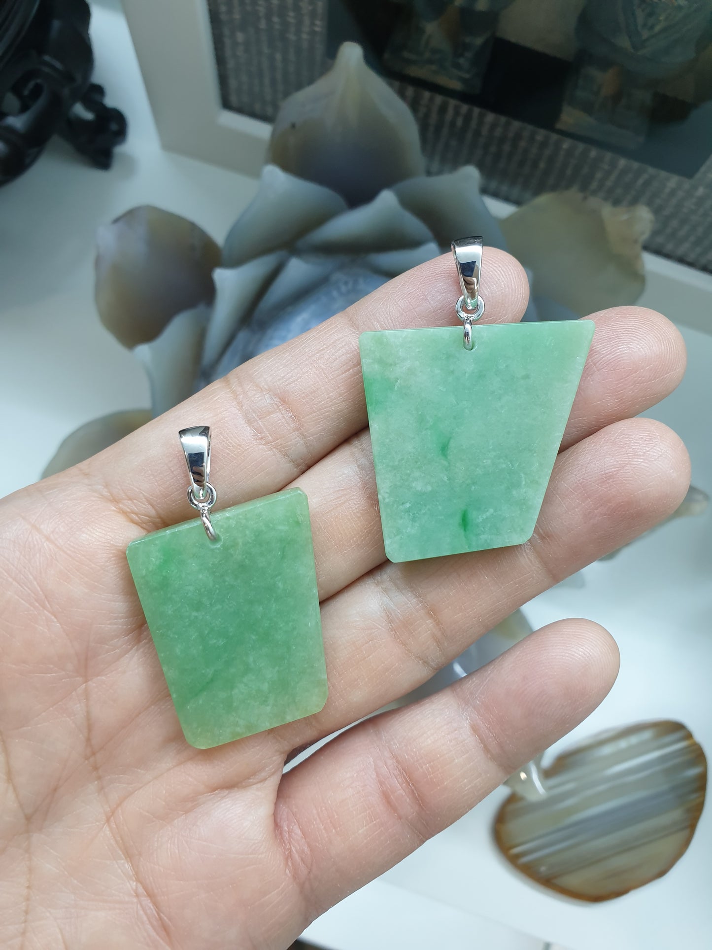 Green Jade Dog Tag Pendant (Selection) | Fei Cui - Type A Jadeite | Authentic Sterling Silver