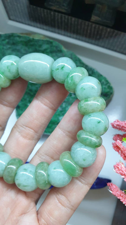Fei Cui Green Jade Bracelet 17cm Type A Natural Myanmar Jadeite 3 Beads Blend