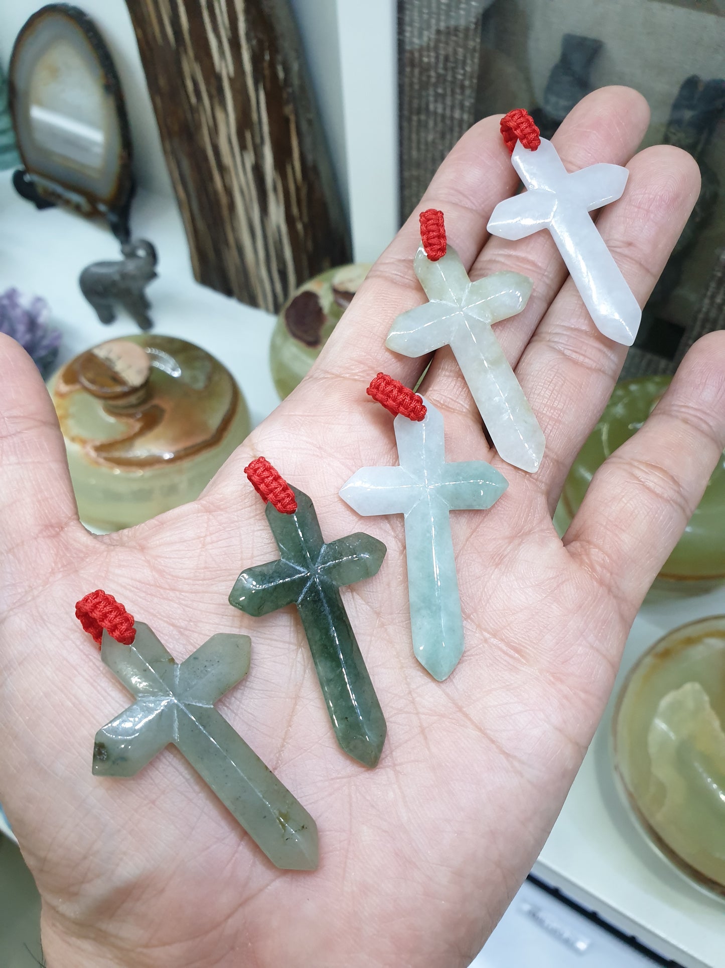 Jade Cross Pendant (Random Pick) | Fei Cui - Type A Jadeite | Lucky Red Thread Bail