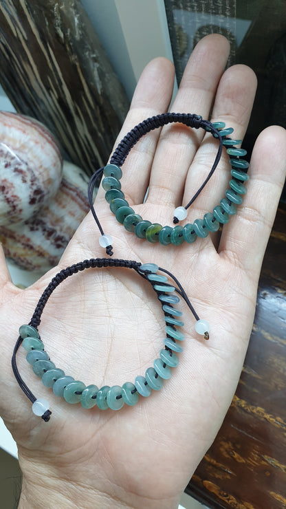 Blue Jade Ping An Kou Beads Woven Bracelet (Adjustable) | Fei Cui - Type A Jadeite |
