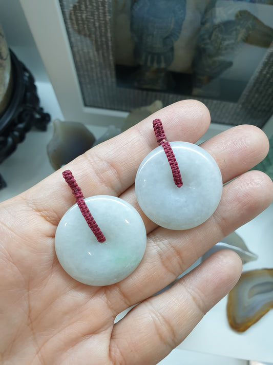 White Jade Ping An Kou Pendant (3 cm) | Fei Cui - Type A Jadeite | Handwoven Thread Bail