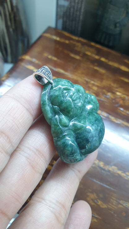 Jade Budai Pendant | Sterling Silver & Type A Natural Jadeite | Wealth Magnet Luckycharm