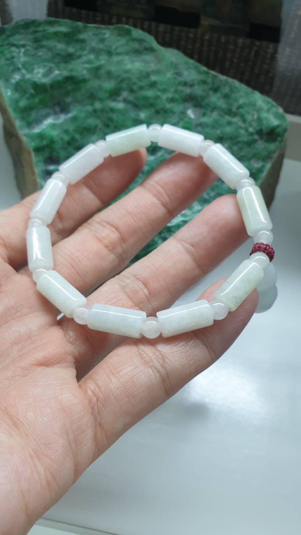 Jade Wu Lou Bracelet 18cm Silky White Type A Natural Myanmar Jadeite Cylinder Beads