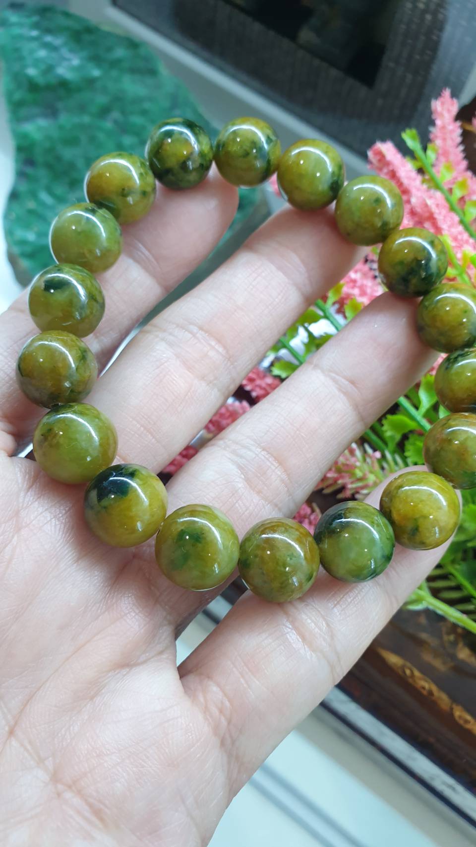 Gent's Style Honey Jade Bracelet 18cm Myanmar Fei Cui Type A Jadeite Beads