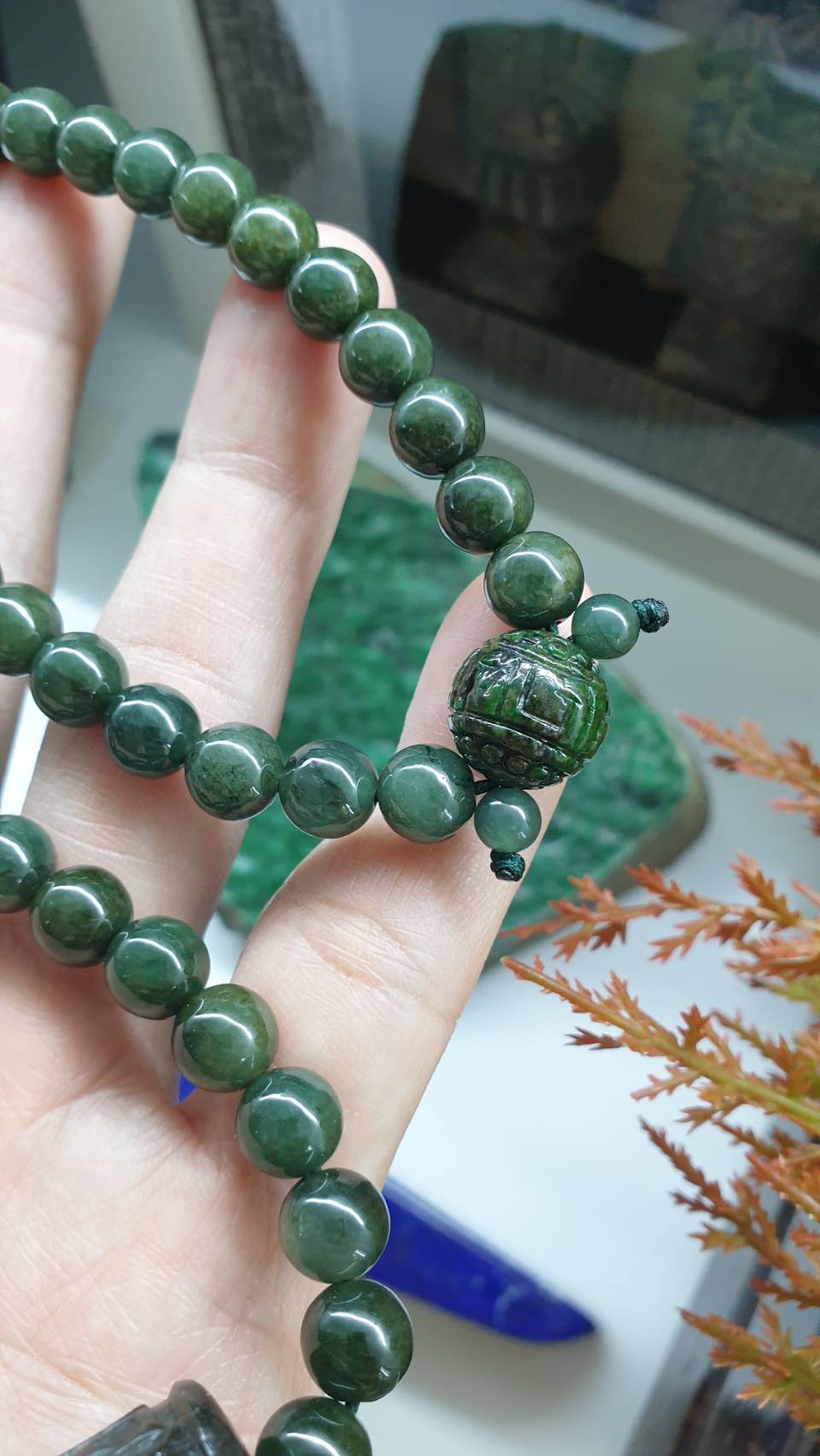 Ru Yi Jade Statement Necklace 26inch Natural Smoky Green Fei Cui Type A Jadeite