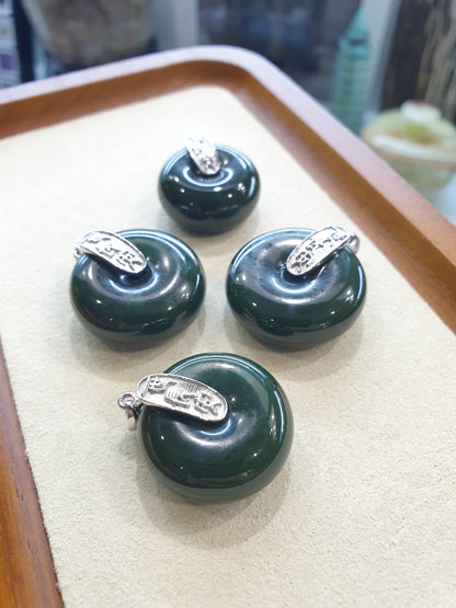 Jade Ping An Kou Lucky Charm Pendant | Sterling Silver & Authentic Jade | Wealth & Fortune Jewelry
