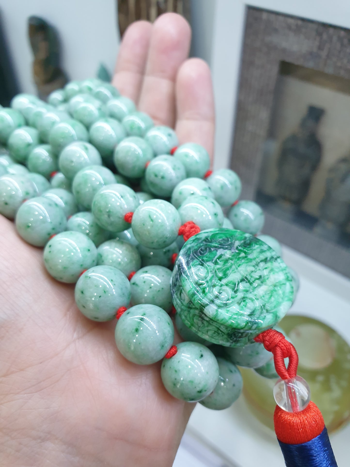 108 Beads Premium Jade Japa Mala | Type A Natural Jadeite | Handcrafted Meditation Beads