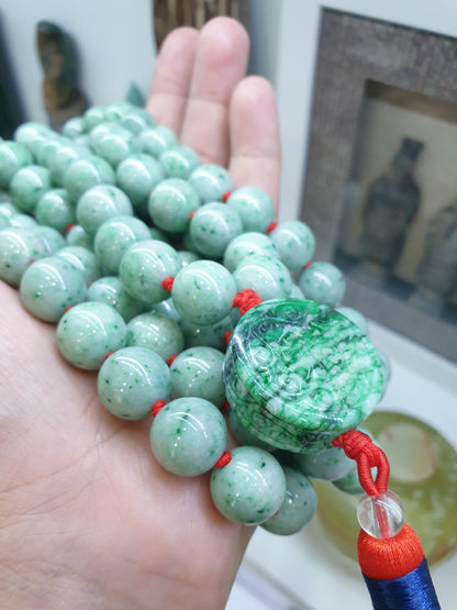 108 Beads Premium Jade Japa Mala | Type A Natural Jadeite | Handcrafted Meditation Beads
