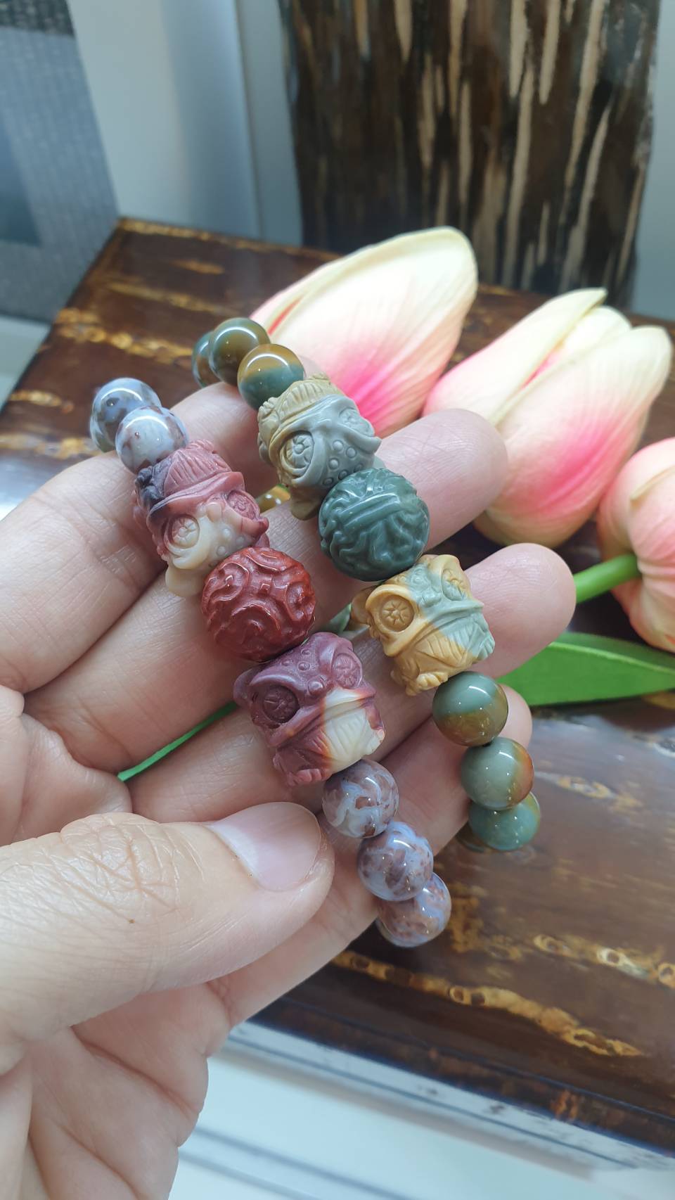 Alxa Jasper Singha Bracelets 17 cm - Natural Gemstones in Earth Tone Colors