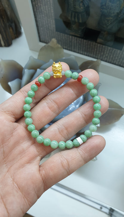 Jade & 24K Gold Charm Bracelet | Apple Green Natural Jadeite | Pure Gold Lucky Charms  (5 Variants)