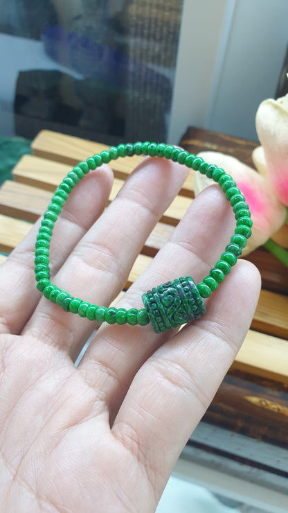 Mawsitsit Abacus Beads Bracelet 17cm Jadeite Ru Yi Charm Natural Myanmar Jade