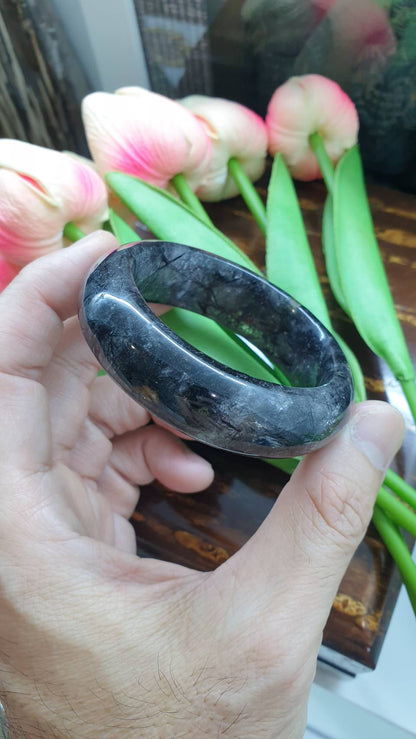 Elegant Tourmalinated Quartz Bangle (Size 50 - 51) | Natural Stone Bracelet