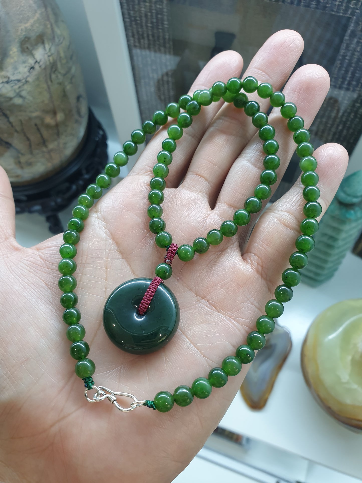 Jade Ping An Kou beaded Necklace (21") | Authentic Jade - Nephrite | Good Fortune Jewelry For Her