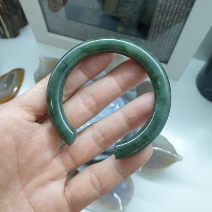 Jade Cuff Bangles Cylindrical Size 54 or 55.5 Natural Green Jadeite