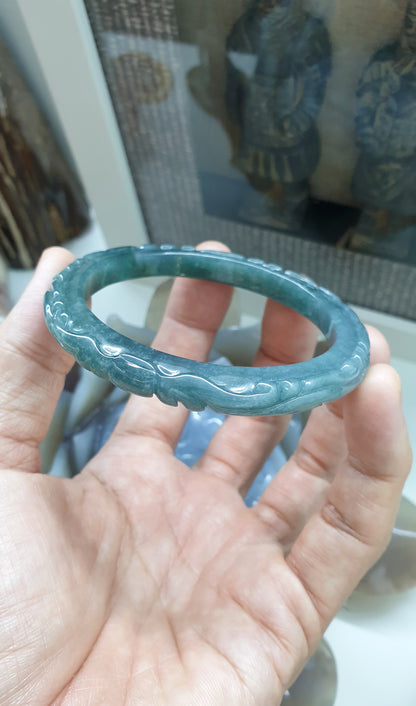 Blue Jade Phoenix Bangle S59 Type A Natural Jadeite