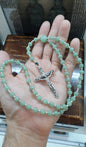 Jade Beads Rosary (25.5 inch) | Type A Natural Lime Green Jadeite + Sterling Silver Crucifix