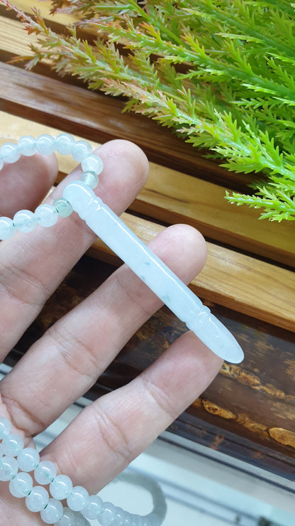 White Jade Ru Yi Bang Necklace 24inch Type A Myanmar Jadeite Natural Icy Beads