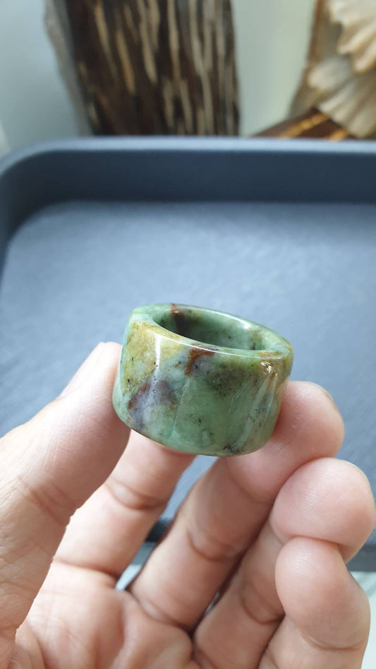 Multicolor Jade Vintage Ring 10.5US Type A Natural Myanmar Jadeite