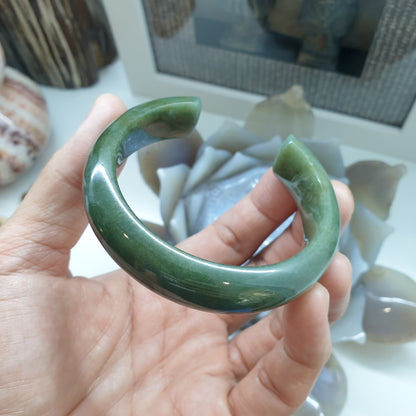 Jade Cuff Bangle Size 58 - 59 Type A - Natural Leaf Green Jadeite