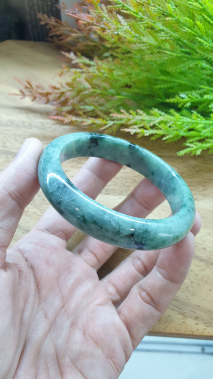 Jade Bangle S58.5 Type A Myanmar Jadeite Speckled Natural Moss Green