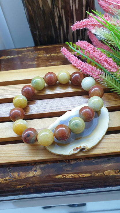 Honey and Red Jade Handmade Beads Bracelet 17cm Type A Natural Myanmar Jadeite