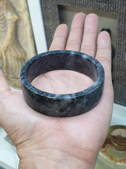 Jade Square Bangle S63 Marbled Black Gray Type A Natural Myanmar Jadeite