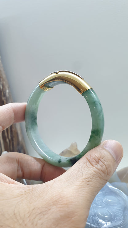 Jade Bangle with Solid 14K Gold Cross S58 Type A Natural Jadeite