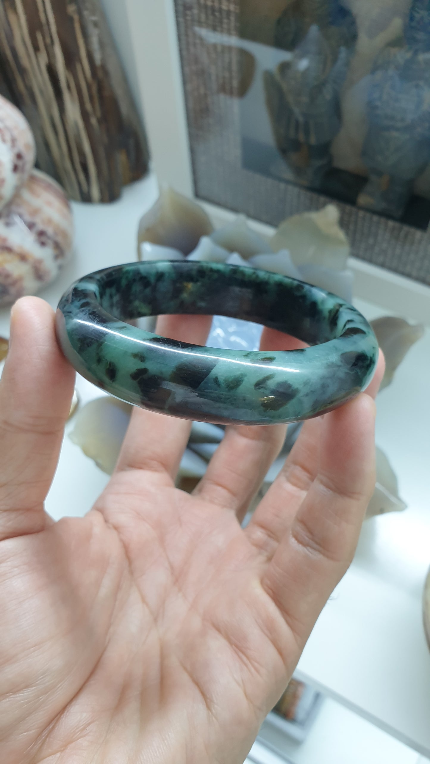 Natural Blue Black Jadeite Bangle S62 Fei Cui Type A Two Tone Jade