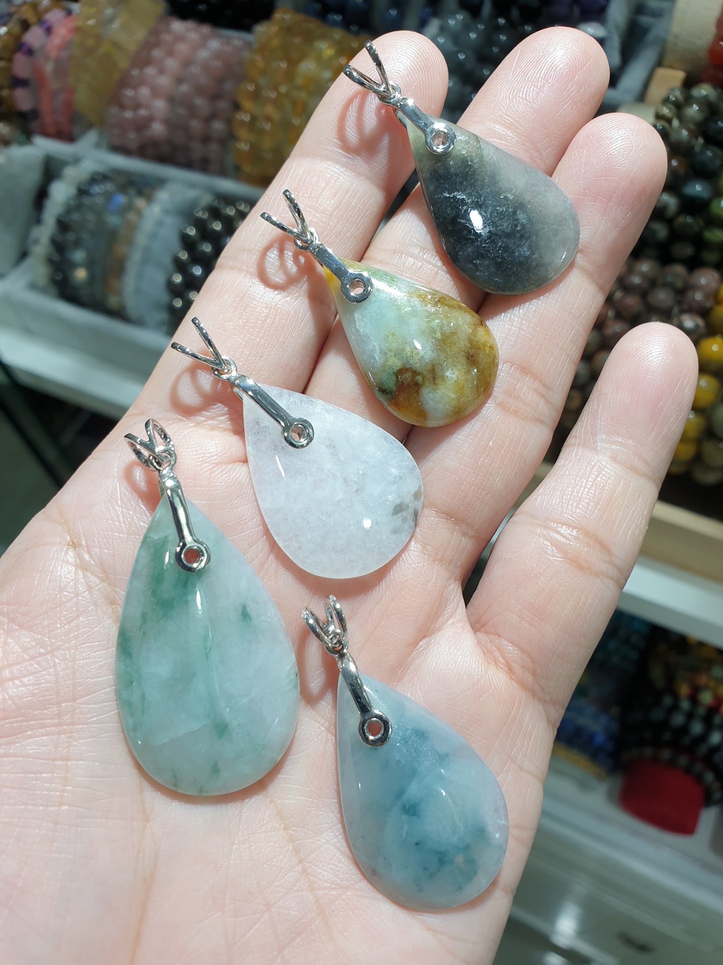 Jade Drop Pendant (Selection) | Fei Cui - Type A Jadeite | Sterling Silver