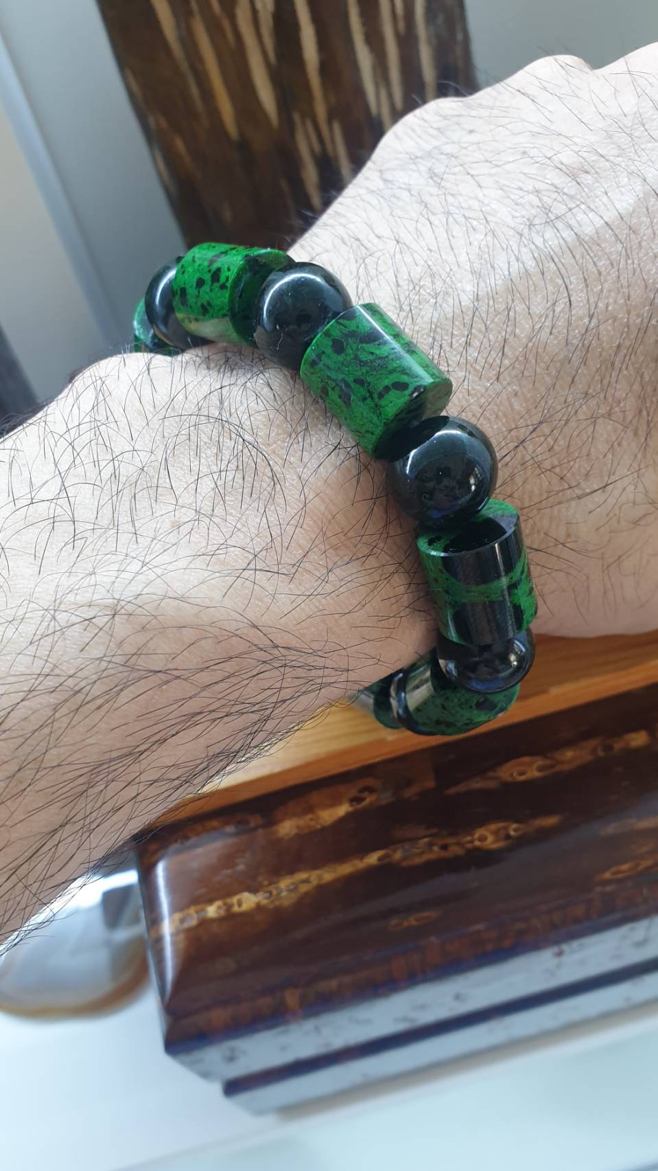 Mawsitsit Jade Bracelet 18 cm - Natural Stone Cylinder Beads 14 mm
