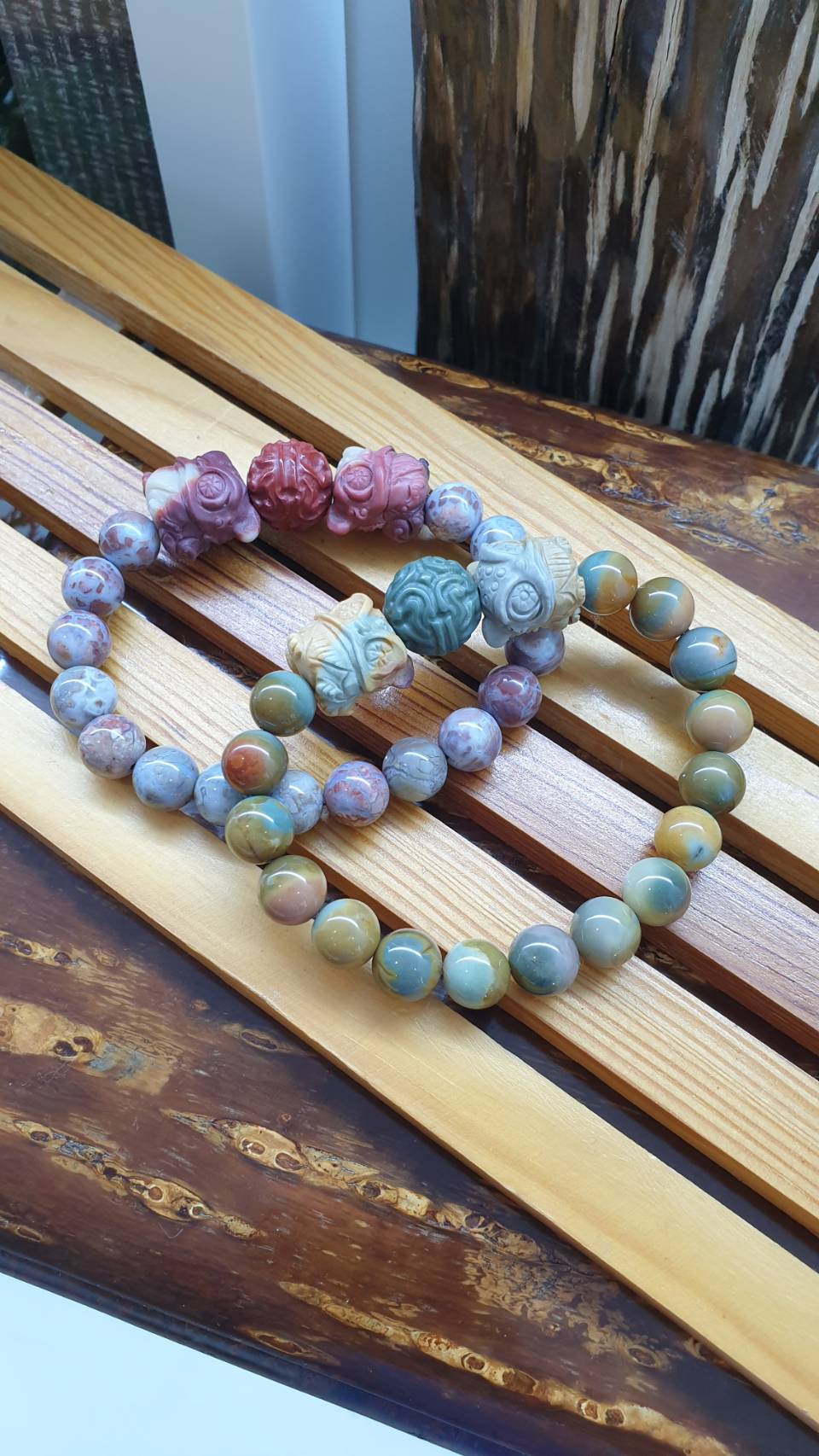 Alxa Jasper Singha Bracelets 17 cm - Natural Gemstones in Earth Tone Colors