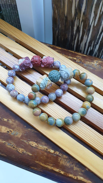 Alxa Jasper Singha Bracelets 17 cm - Natural Gemstones in Earth Tone Colors
