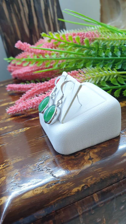 Apple Green Jade Sterling Silver Hook Earrings Type A Natural Myanmar Jadeite