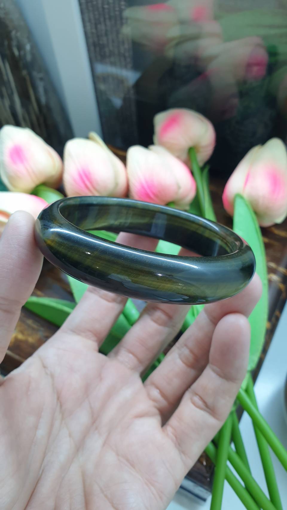 Blue Tiger's Eye Bangle (Size 61) | Natural Stone Bracelet
