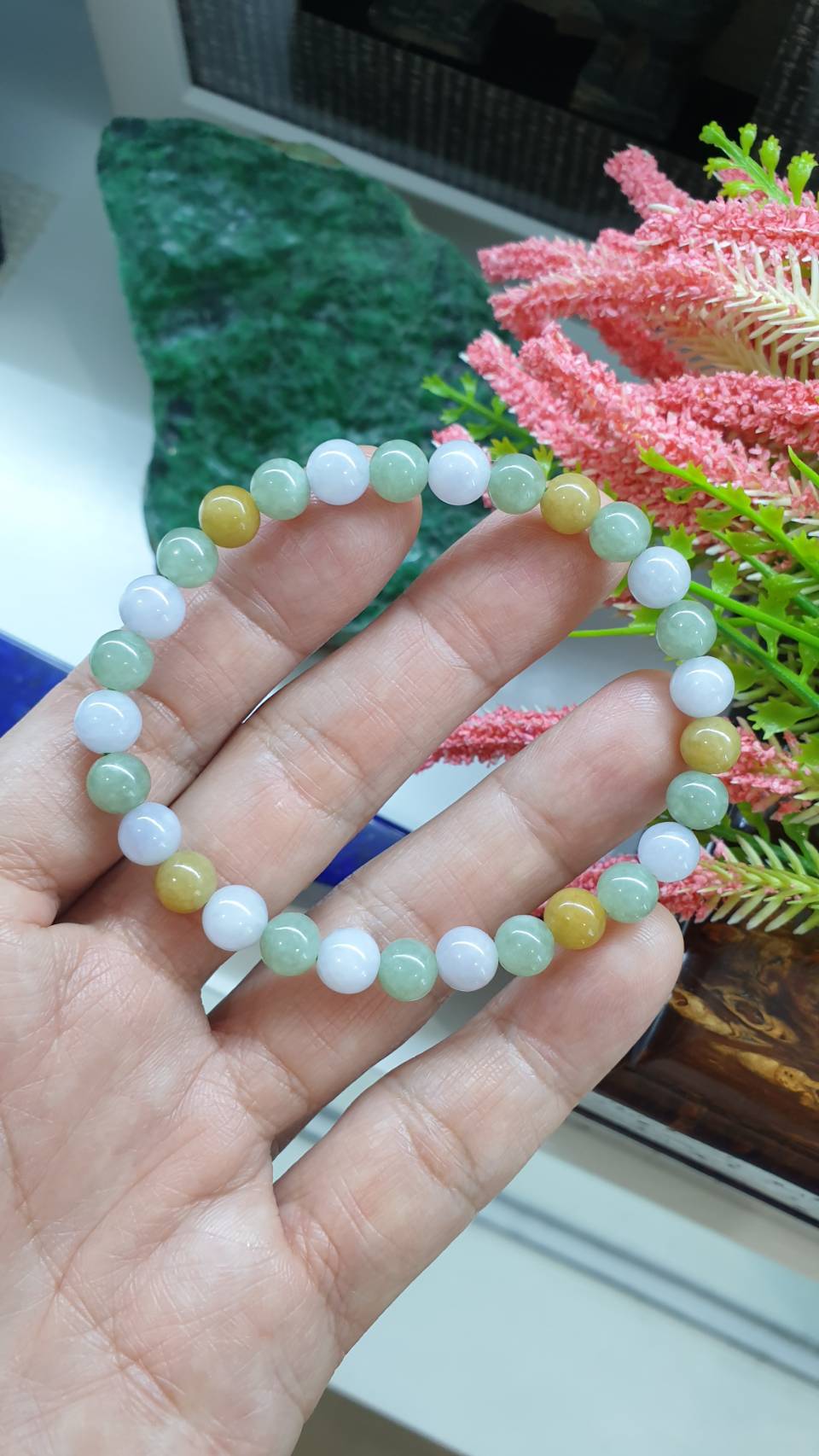 Hok Lok Siew 7mm Jade Beads Bracelet 17cm Type A Natural Myanmar Jadeite
