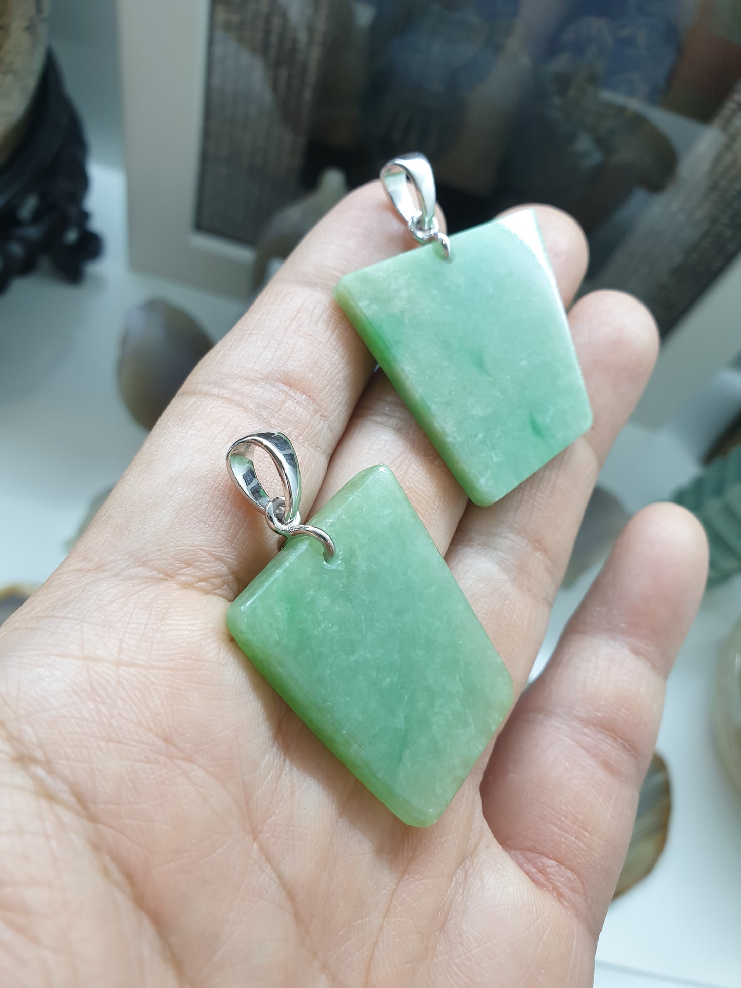 Green Jade Dog Tag Pendant (Selection) | Fei Cui - Type A Jadeite | Authentic Sterling Silver