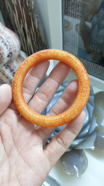 Orange Jade Ru Yi Bangle, Cylindrical S57.5 Authentic Natural Jadeite