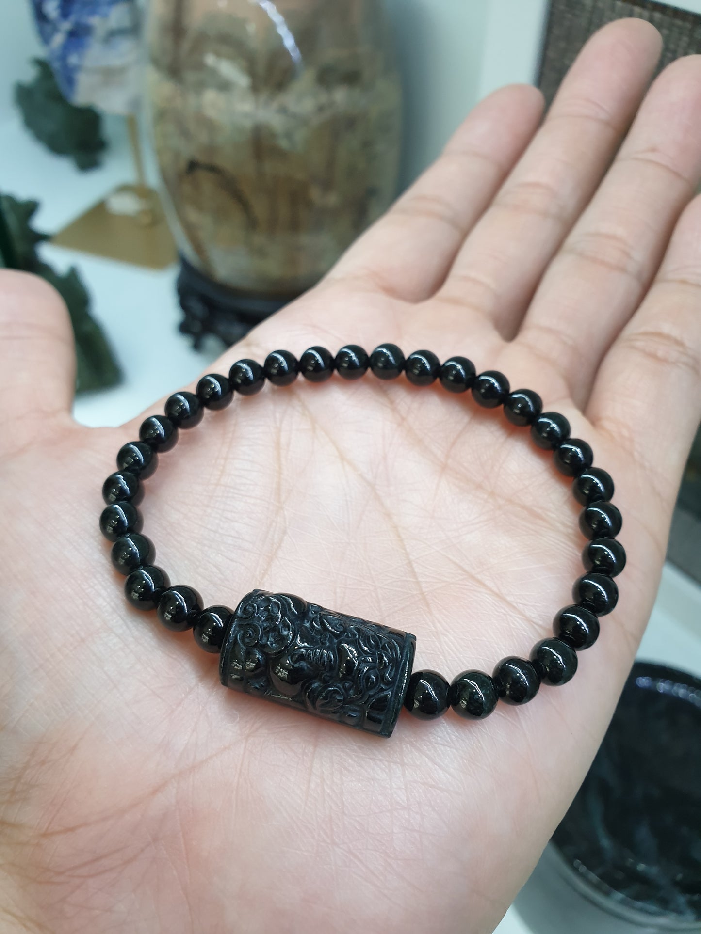 Black Jade Pixiu Wealth Keeper Bracelet 17cm Type A Natural Burma Jadeite