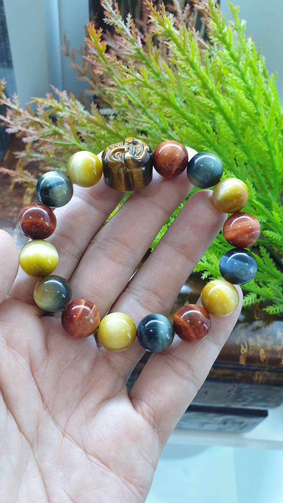 Tiger Eye Happy Buddha Prosperity Bracelets 17cm - Natural Stone Beads