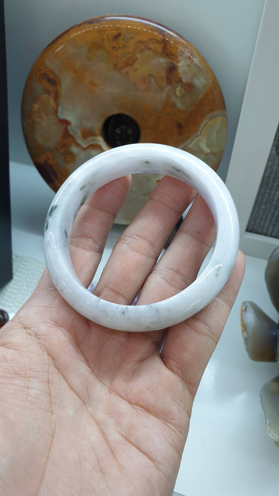 Moss in Snow Jade Everyday Bangle S63 Type A Natural Myanmar Jadeite