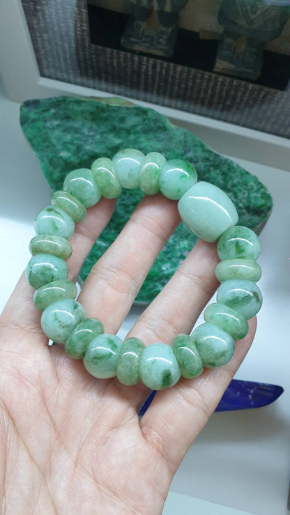 Fei Cui Green Jade Bracelet 17cm Type A Natural Myanmar Jadeite 3 Beads Blend
