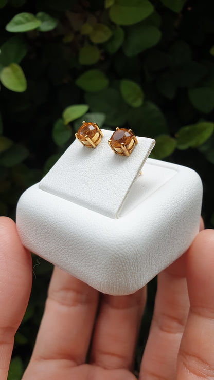 9K Gold Citrine Stud Earrings Natural Gemstones and Solid Gold