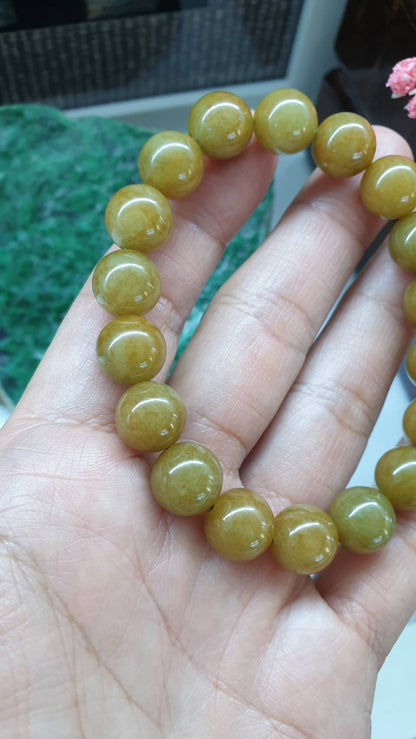 Honey Brown Jade Bracelet 17cm Type A Myanmar Jadeite His or Hers Beaded Wristband